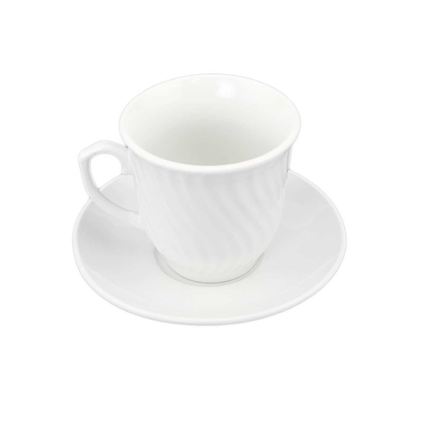 Set of White Porcelain 6 Coffee Cups and 6 Saucers Wave Vintage Design